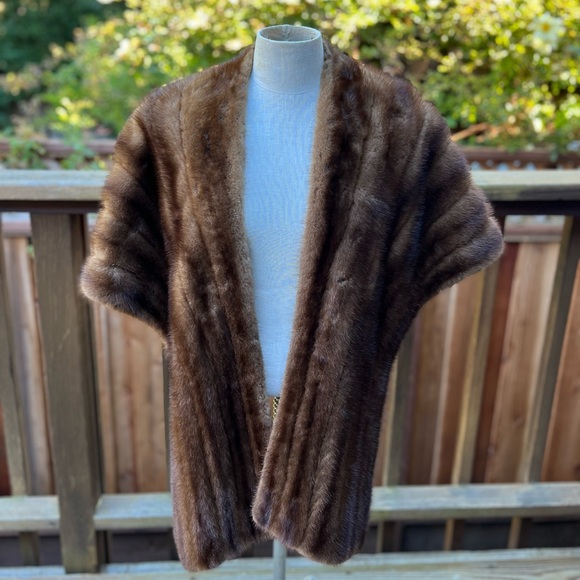 Jackets & Blazers - Vintage Mink Brown Fur Stole Open Front Shawl Collar One Size